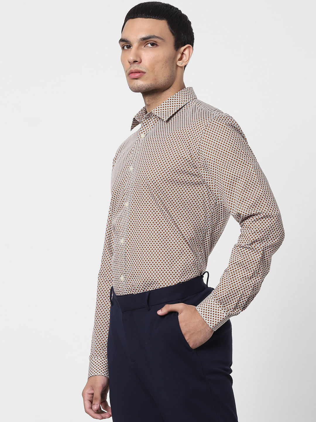 White Printed Full Sleeves Shirt