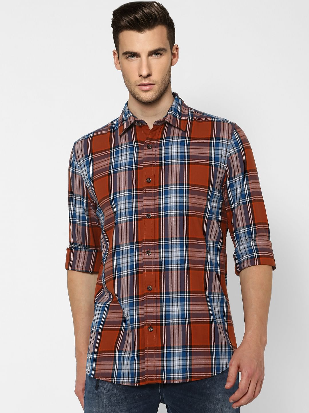 Brick Red Check Full Sleeves Shirt