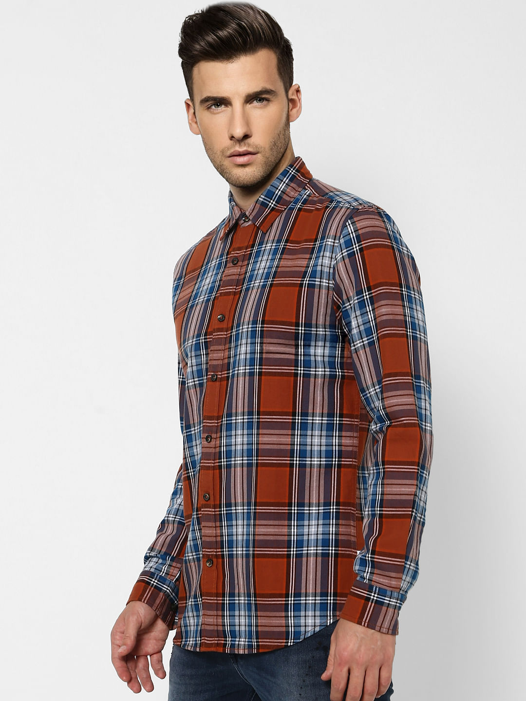 Brick Red Check Full Sleeves Shirt