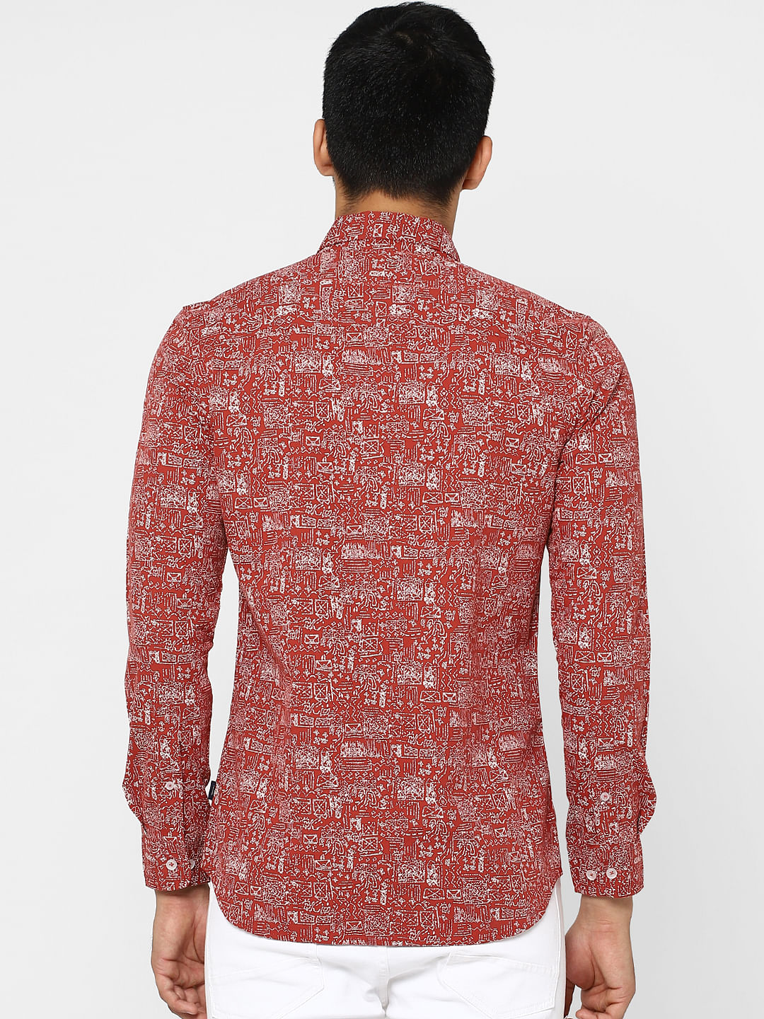 Red Printed Full Sleeves Shirt