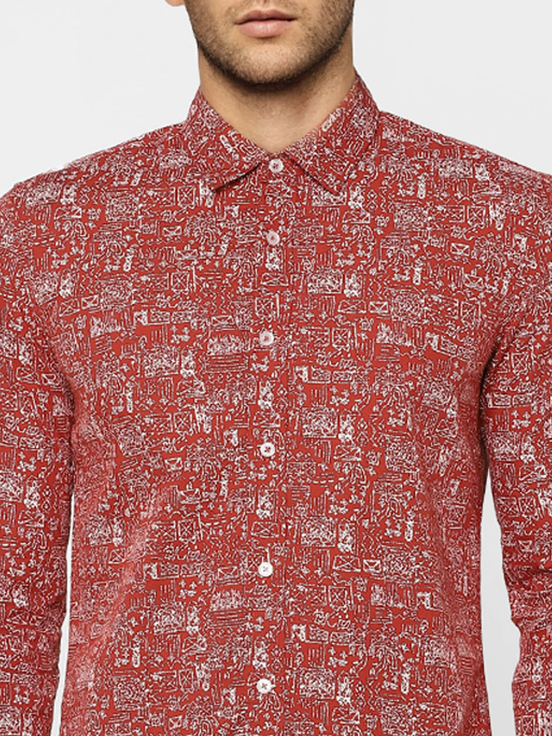 Red Printed Full Sleeves Shirt