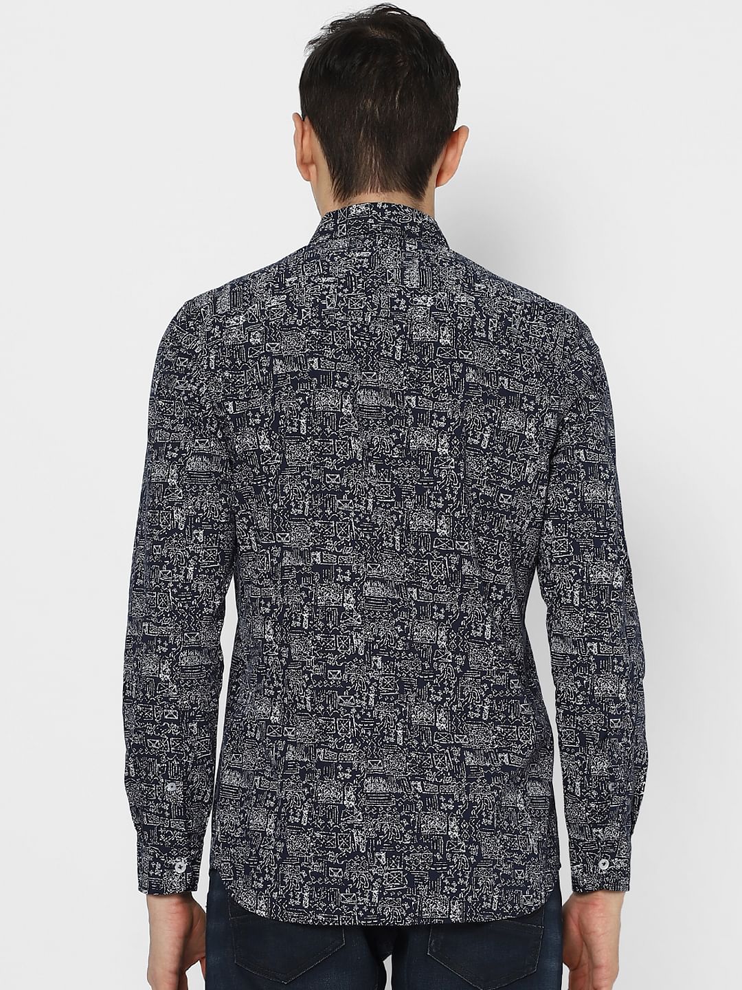 Deep Blue Printed Full Sleeves Shirt