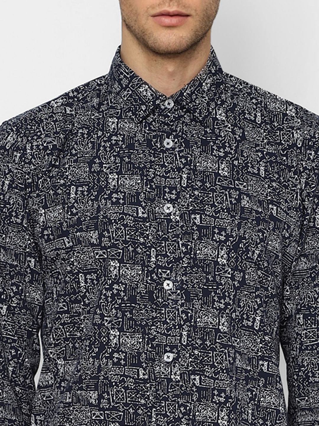 Deep Blue Printed Full Sleeves Shirt