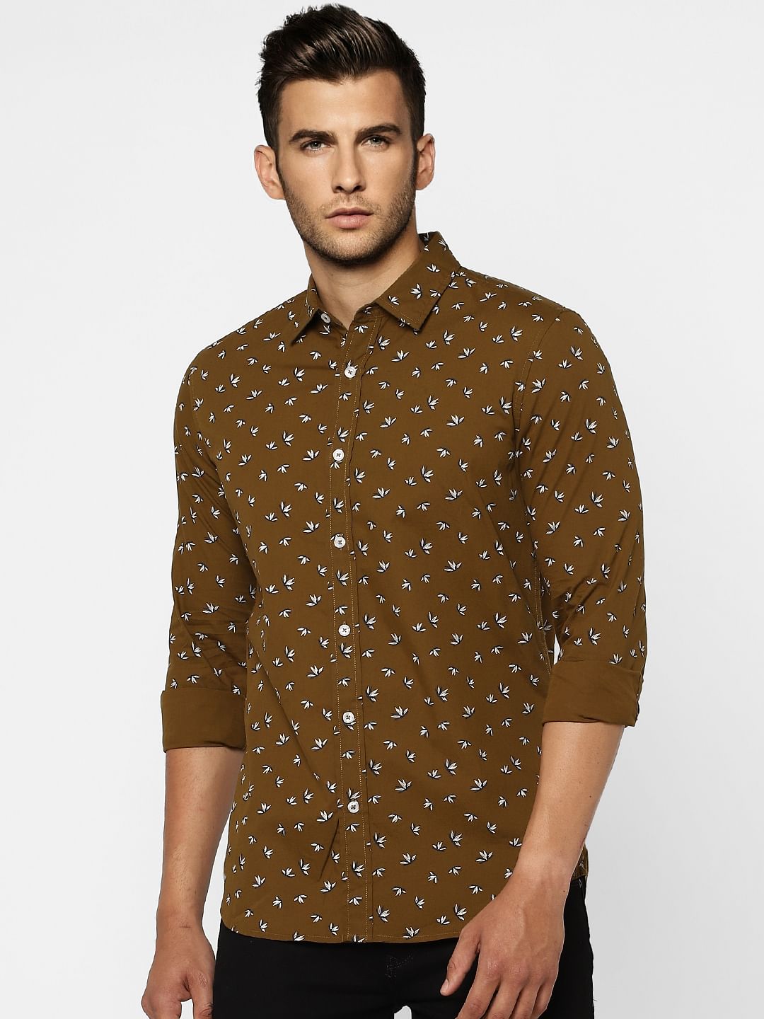Brown Floral Full Sleeves Shirt