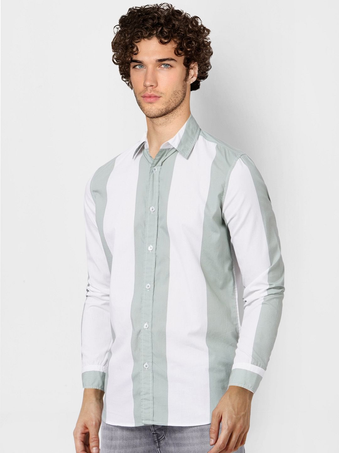 Green Large Striped Full Sleeves Shirt