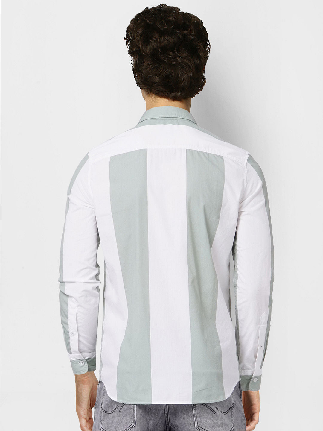 Green Large Striped Full Sleeves Shirt