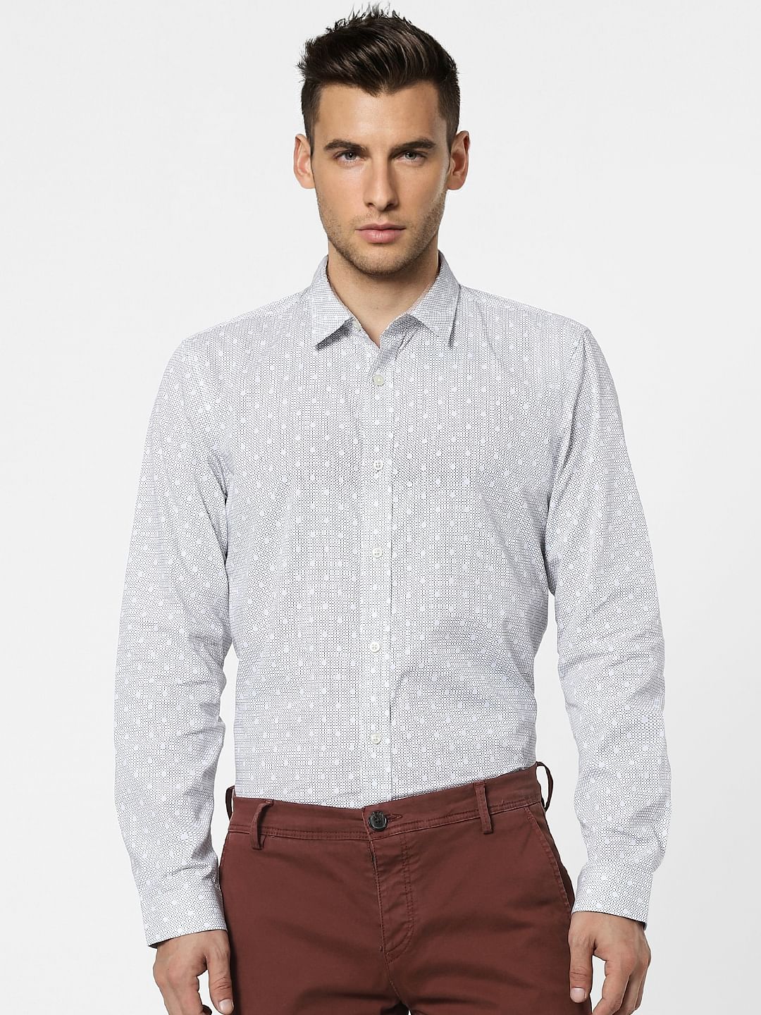 White Printed Full Sleeves Shirt