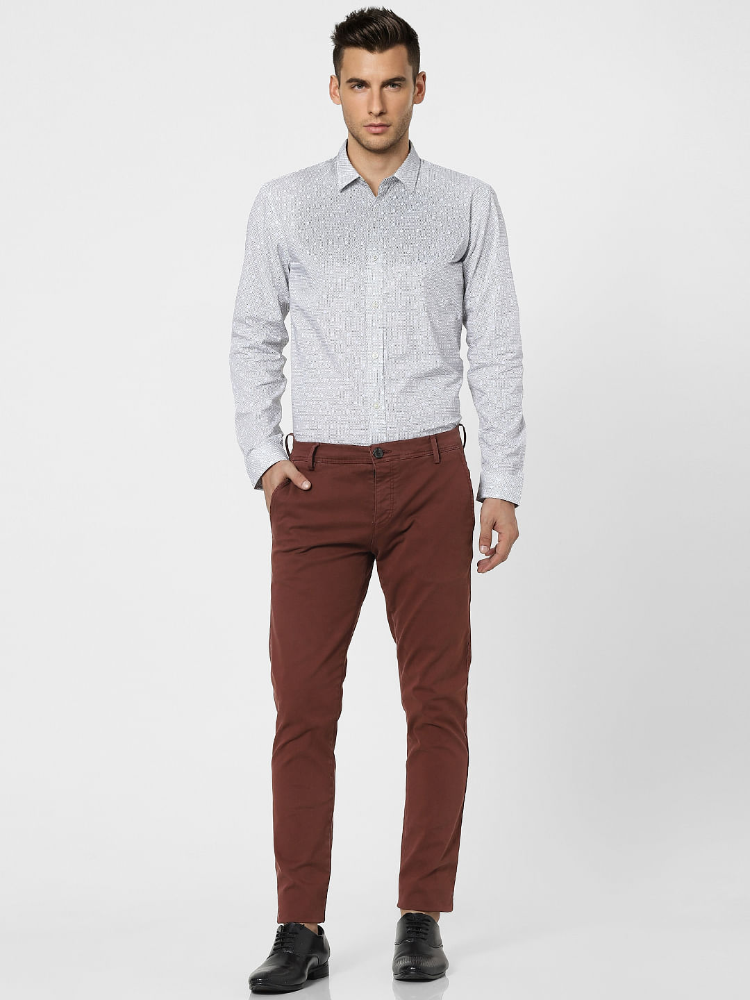 White Printed Full Sleeves Shirt