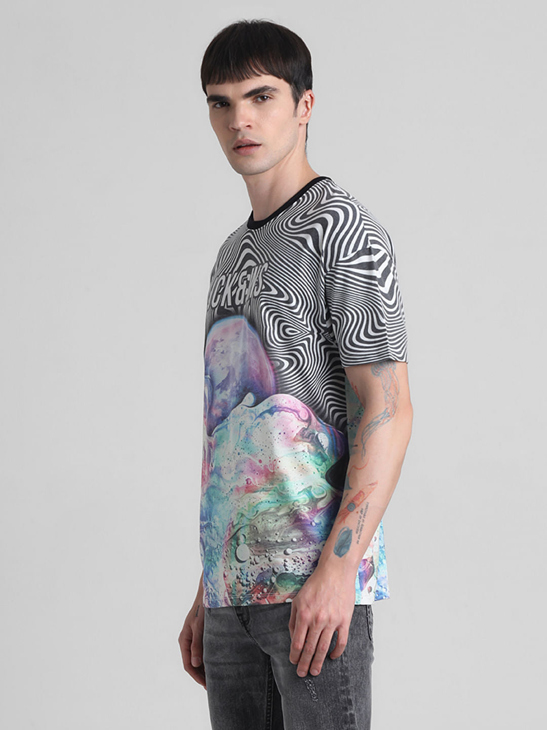 White Illusion Print Crew Neck T-shirt