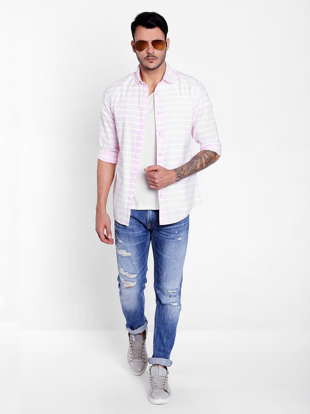 Pink Striped Full Sleeves Shirt