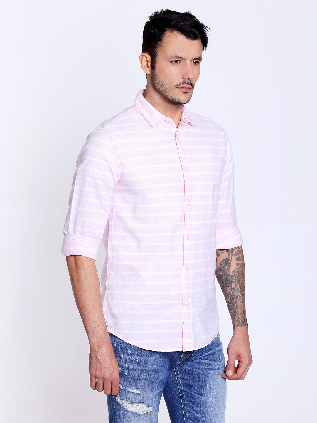 Pink Striped Full Sleeves Shirt