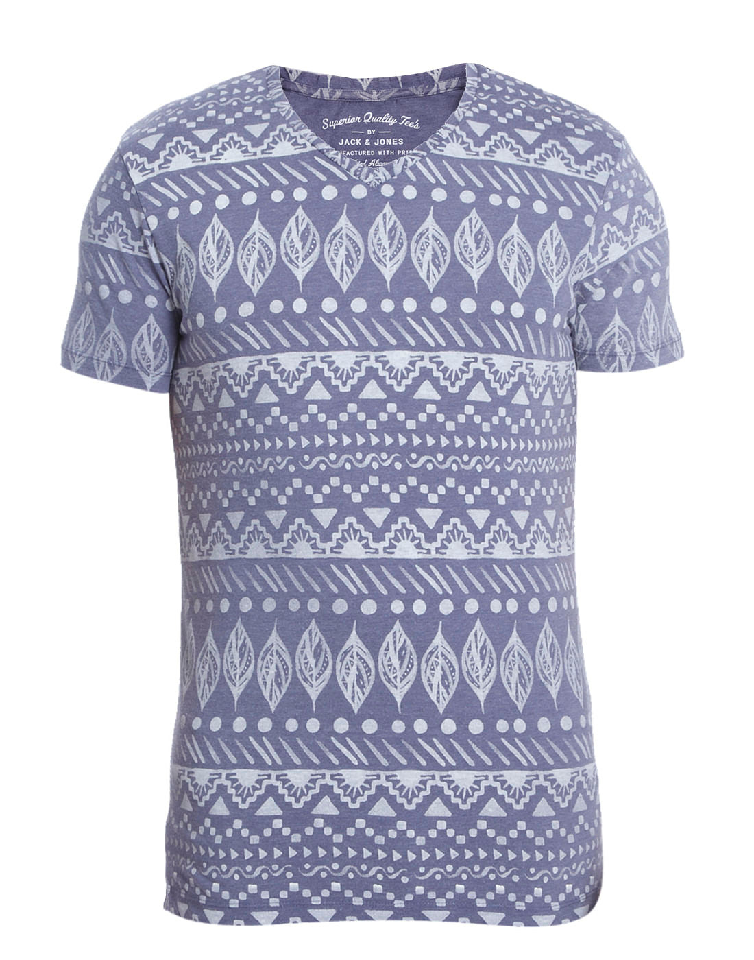 Blue All Over Print V Neck T-shirt