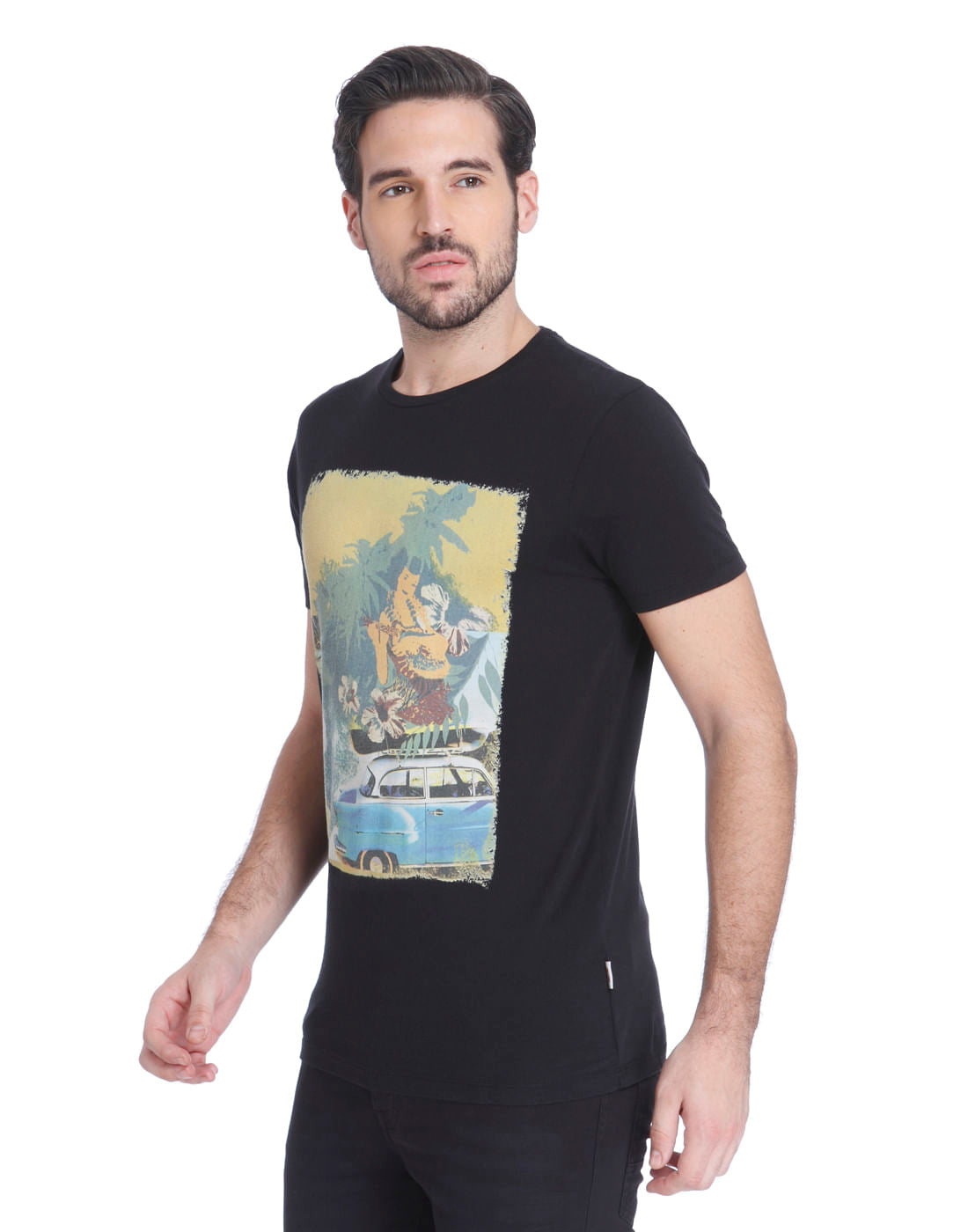 Black Graphic Print Crew Neck T-shirt