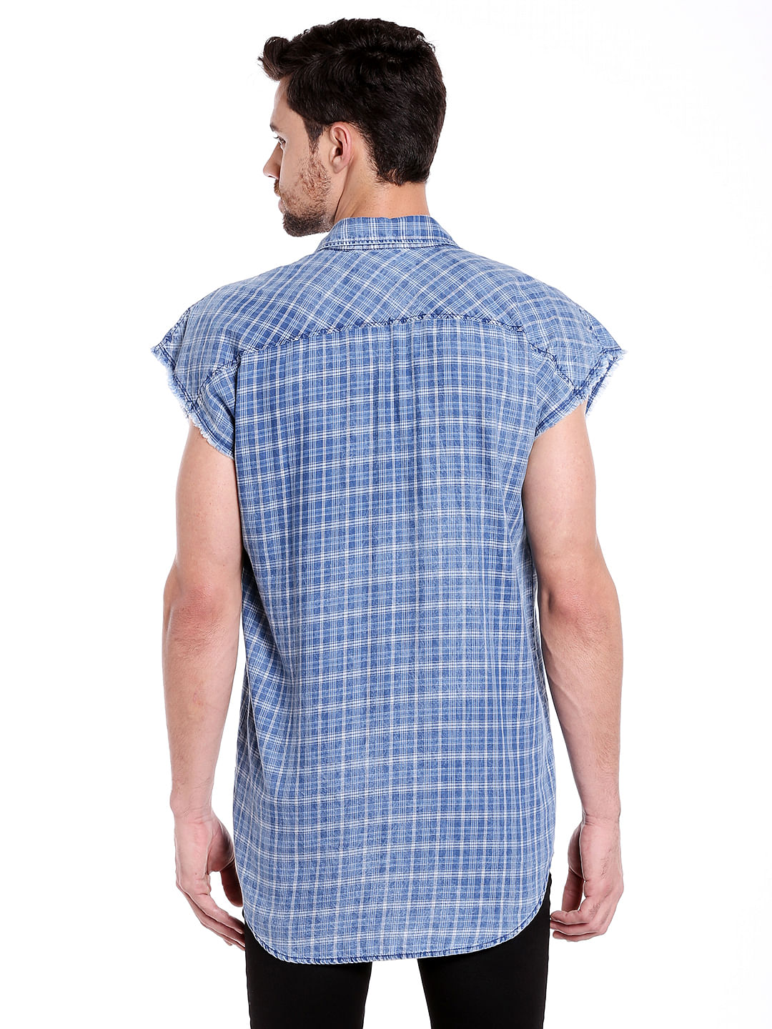 Blue Check Sleeveless Shirt