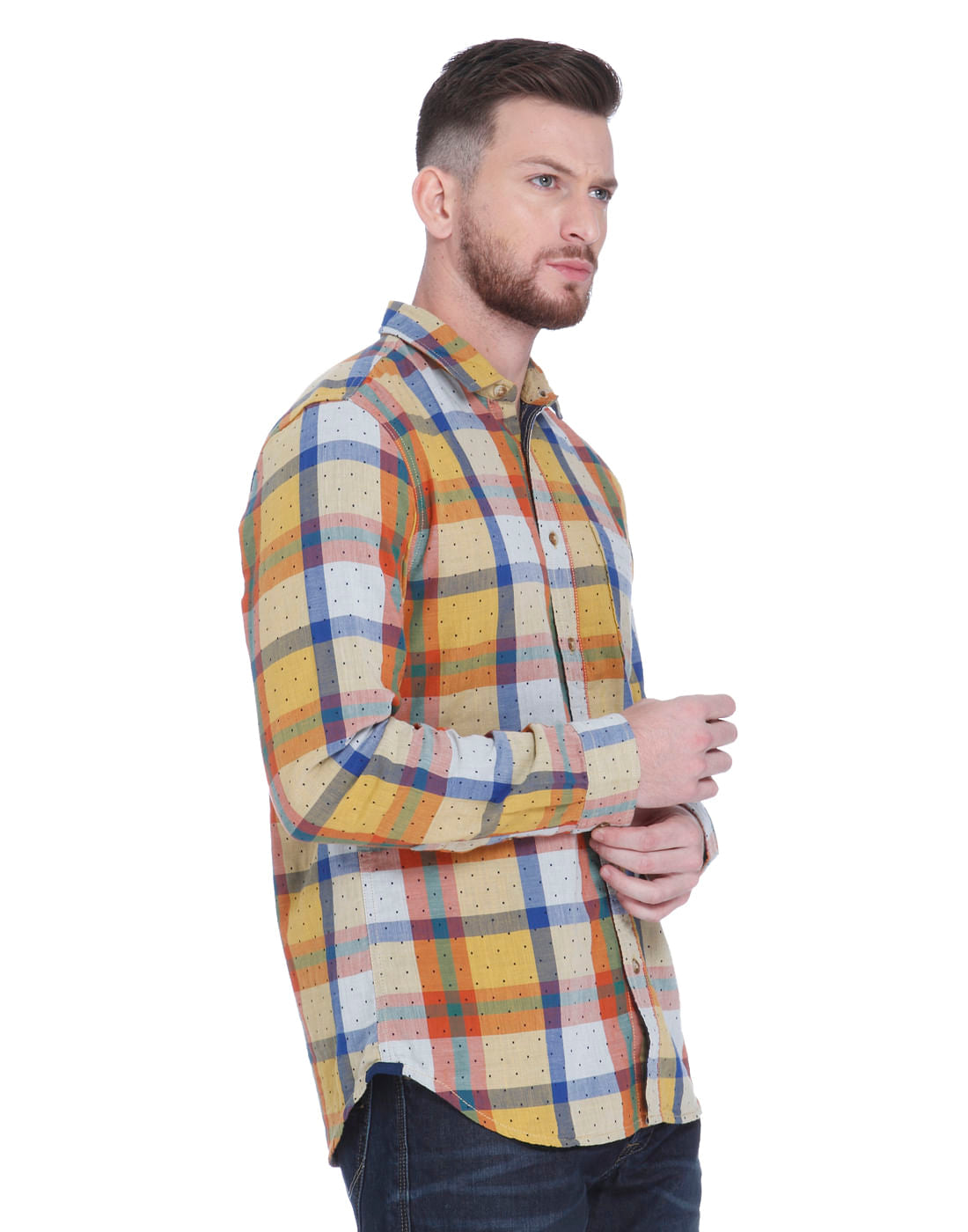 Yellow Check Full Sleeves Shirt