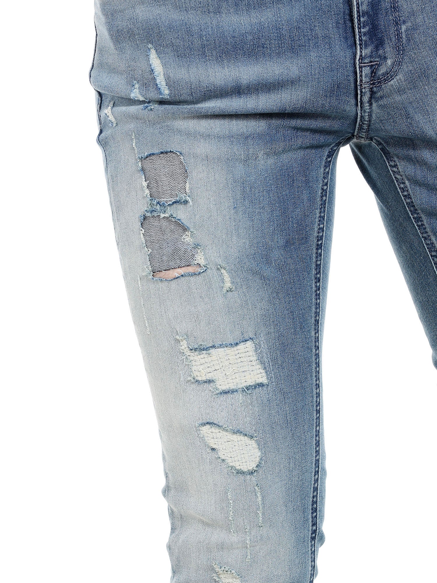 Blue Low Rise Ben Distressed Skinny Fit Jeans