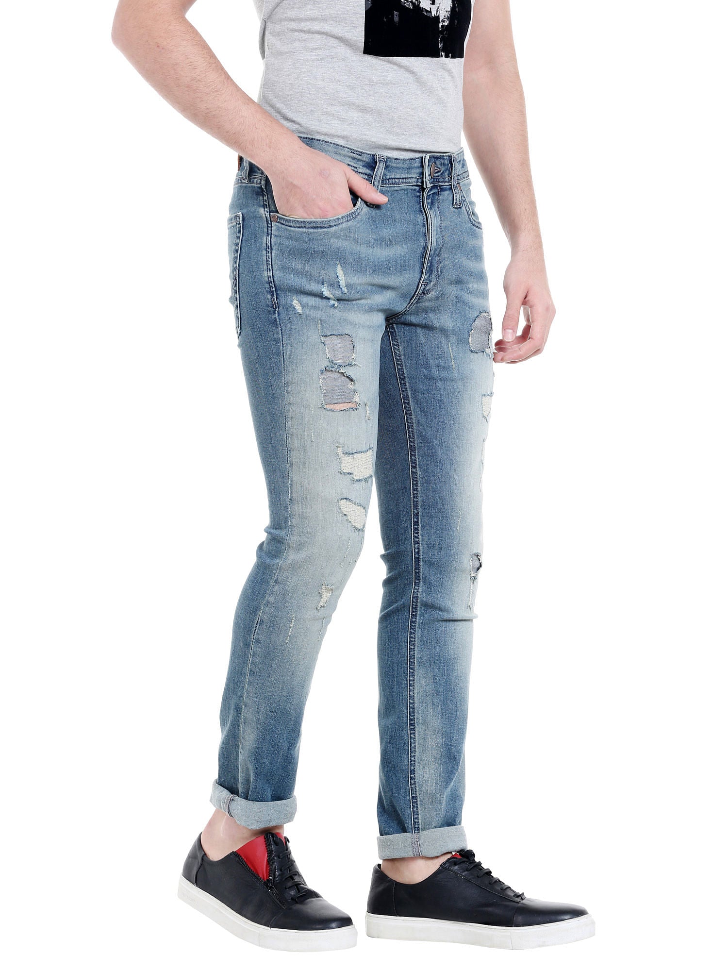 Blue Low Rise Ben Distressed Skinny Fit Jeans
