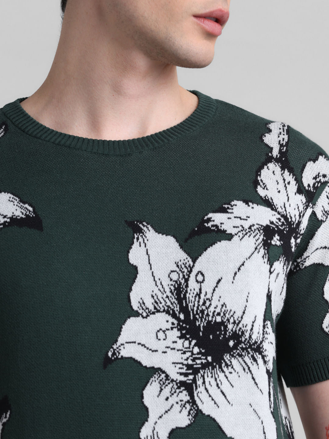 Green Floral Print Knitted T-shirt
