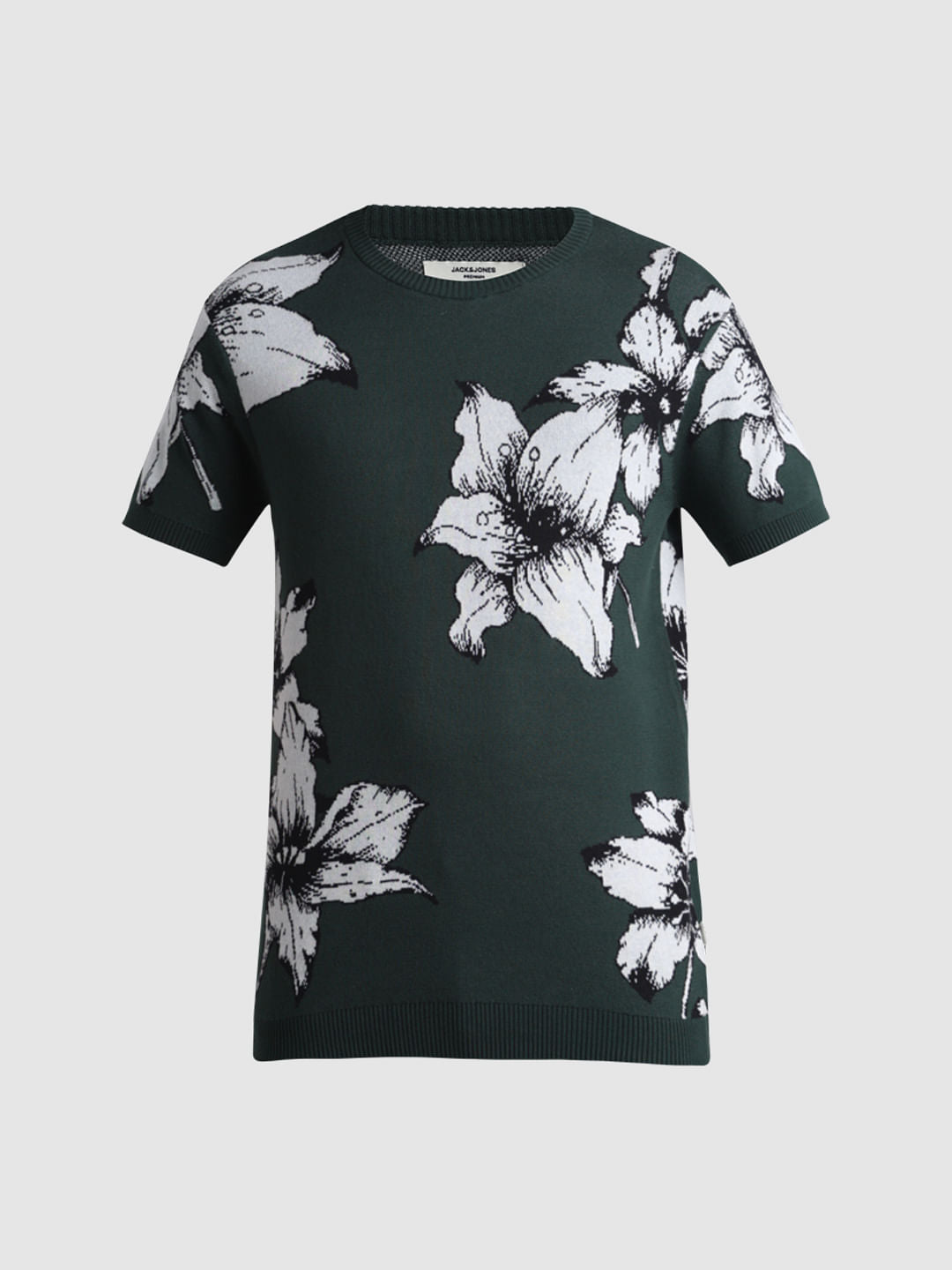 Green Floral Print Knitted T-shirt