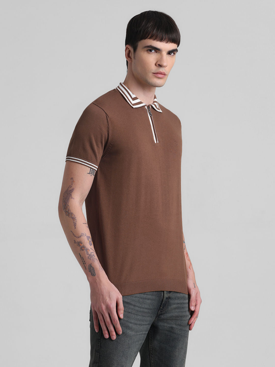Brown Knitted Polo T-shirt