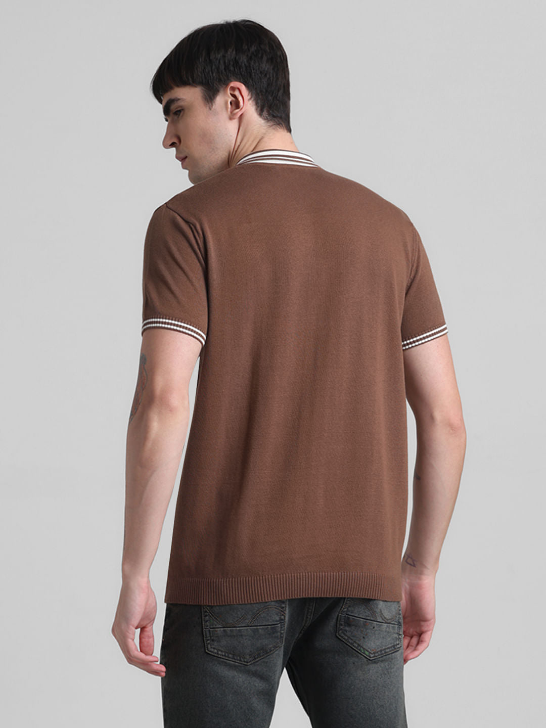 Brown Knitted Polo T-shirt