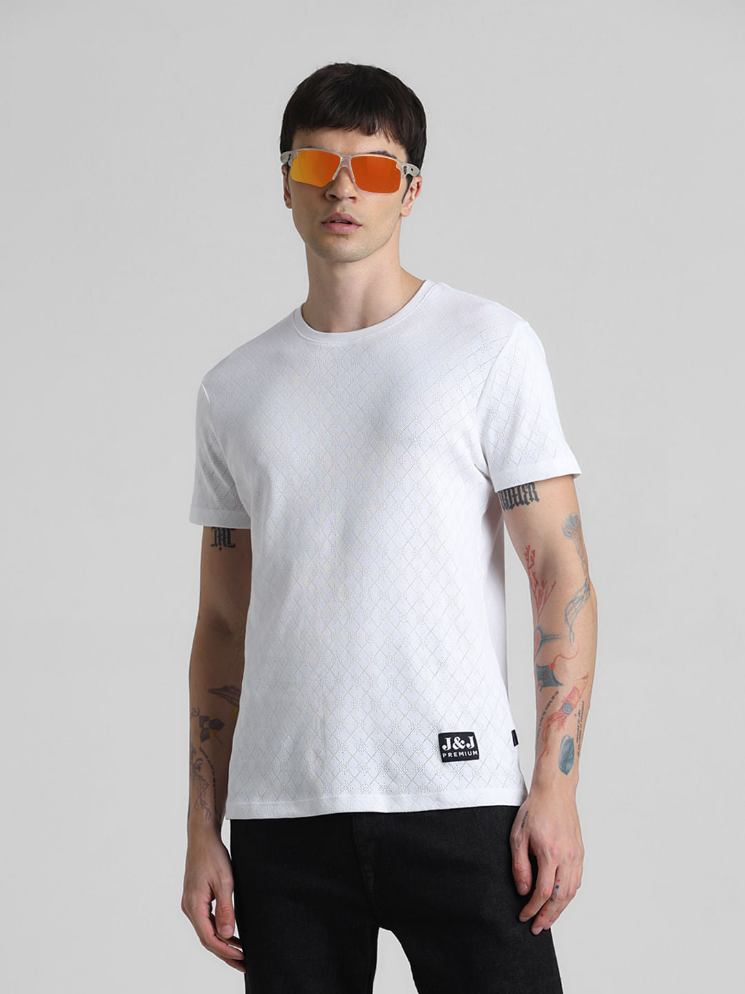 White Knitted Crew Neck T-shirt