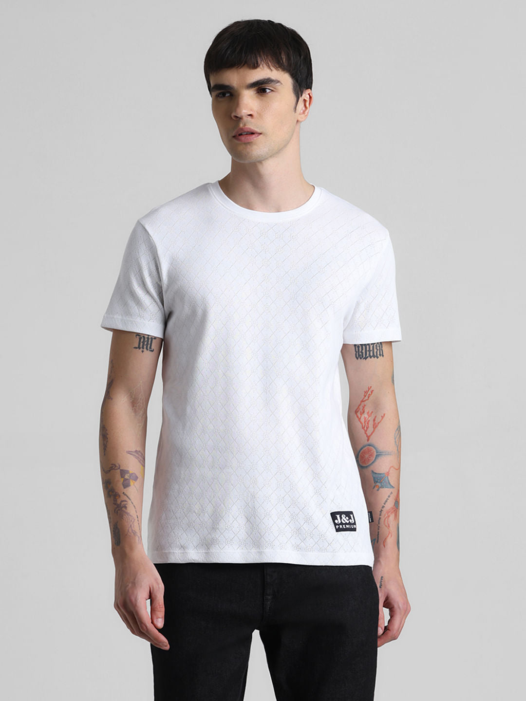 White Knitted Crew Neck T-shirt