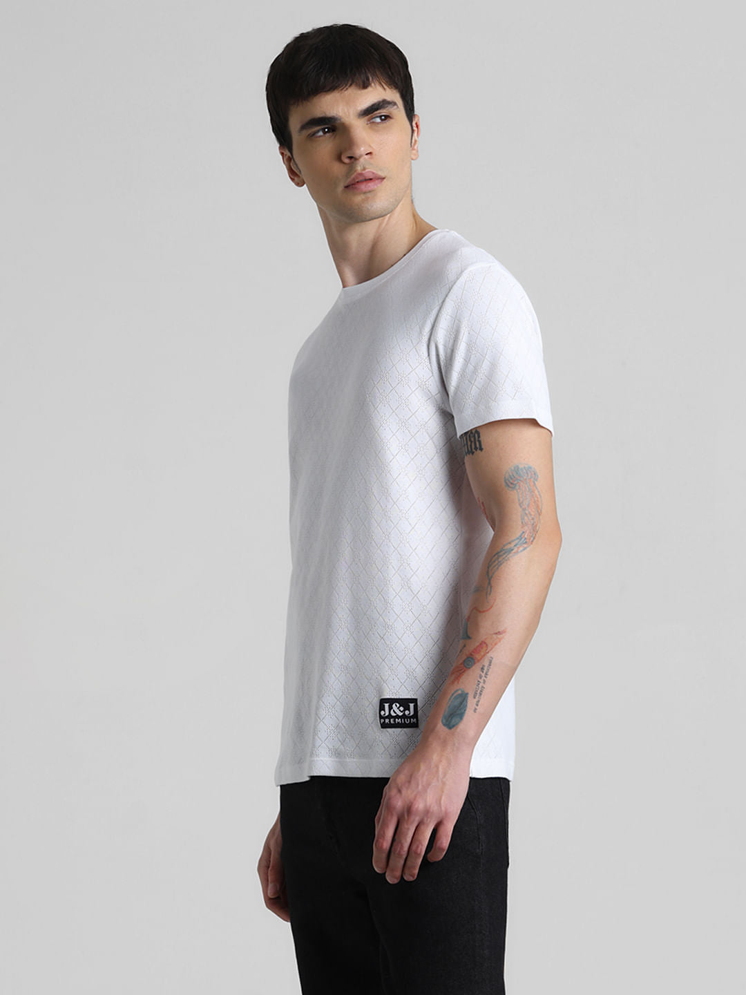 White Knitted Crew Neck T-shirt