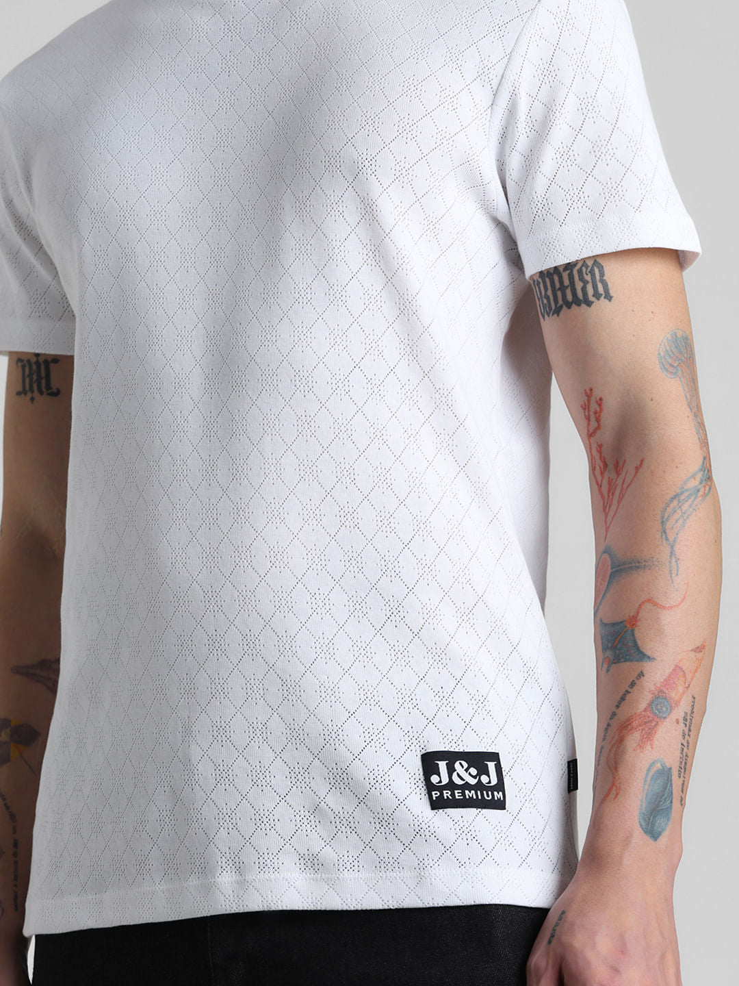 White Knitted Crew Neck T-shirt
