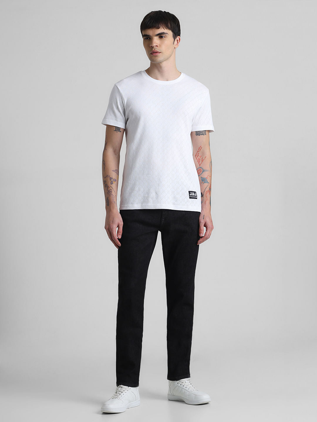 White Knitted Crew Neck T-shirt