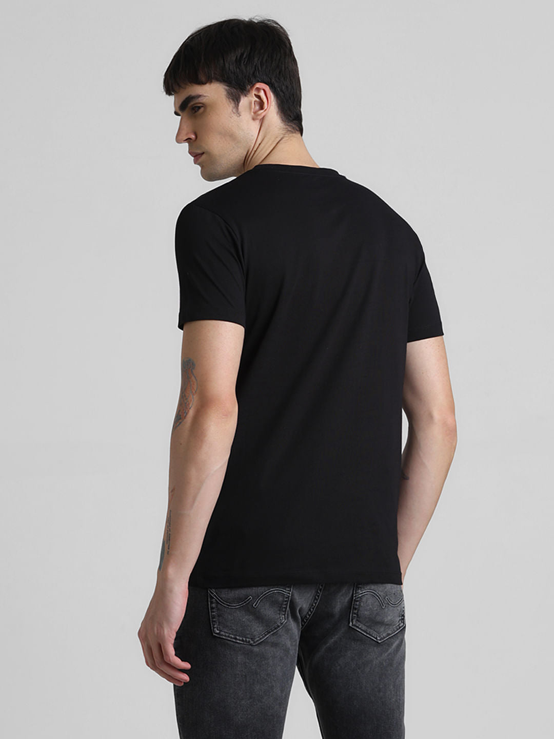 Black Typographic Print Crew Neck T-shirt