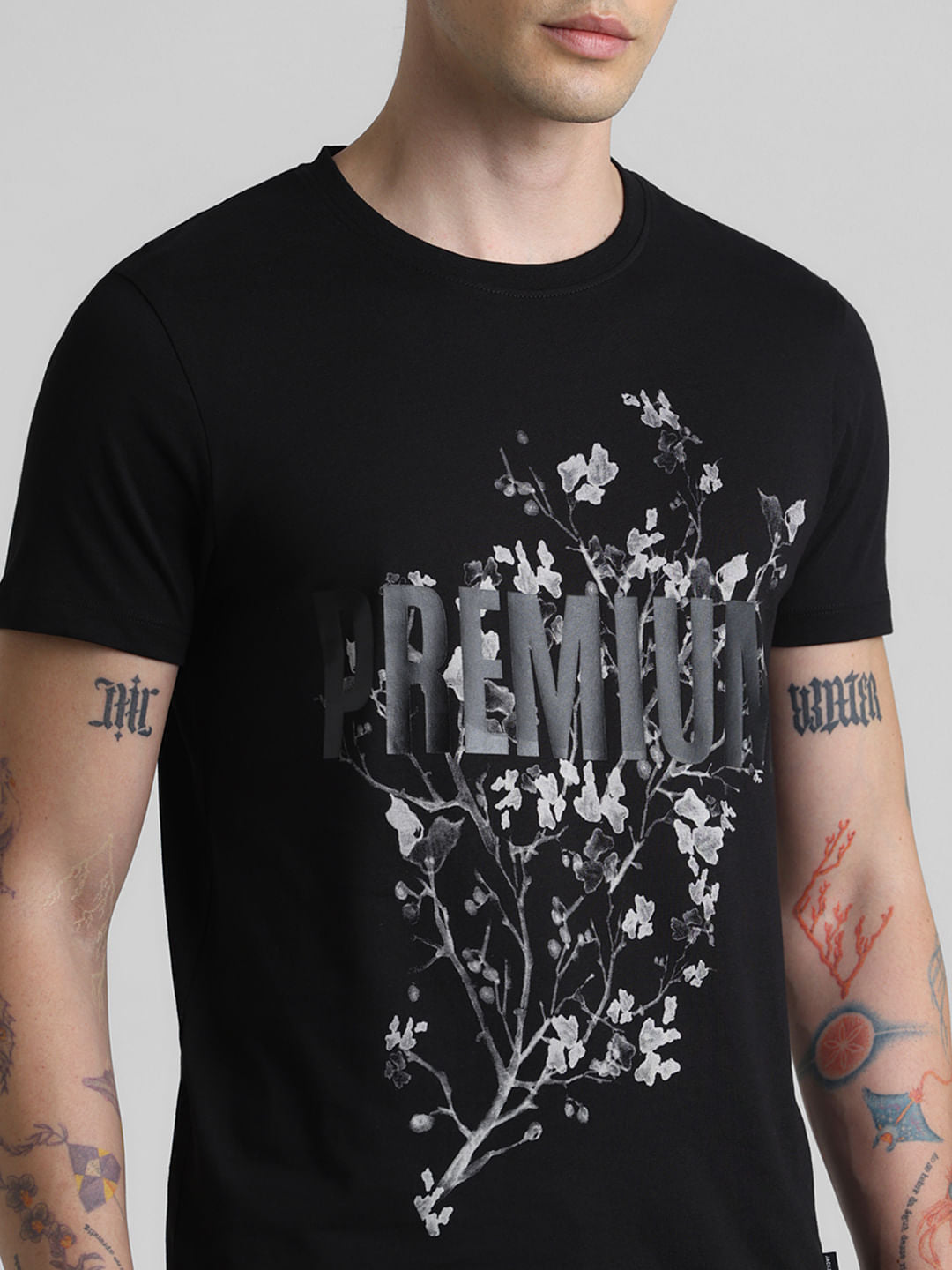 Black Typographic Print Crew Neck T-shirt