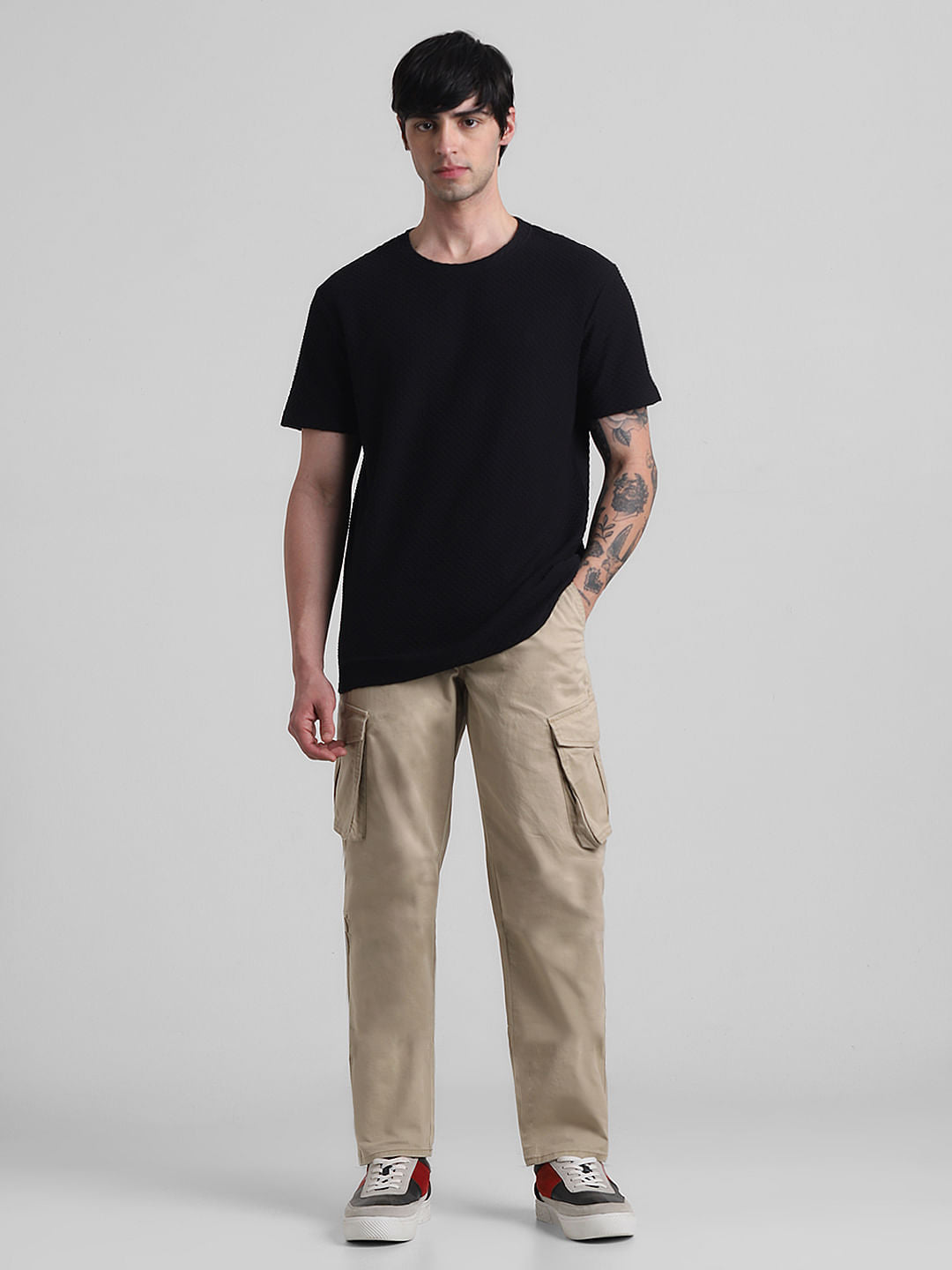 Black Jacquard Crew Neck T-shirt