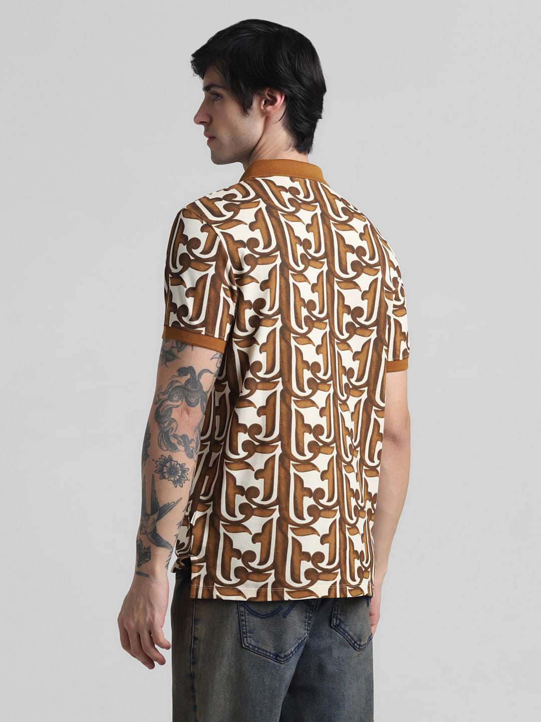 Brown Baroque Print Polo T-shirt