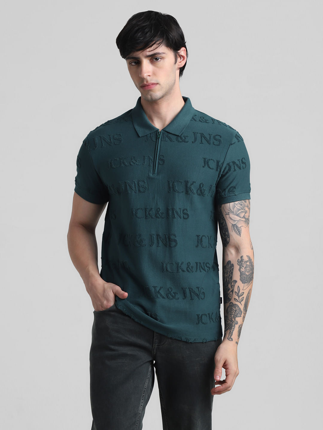 Green Logo Print Polo T-shirt