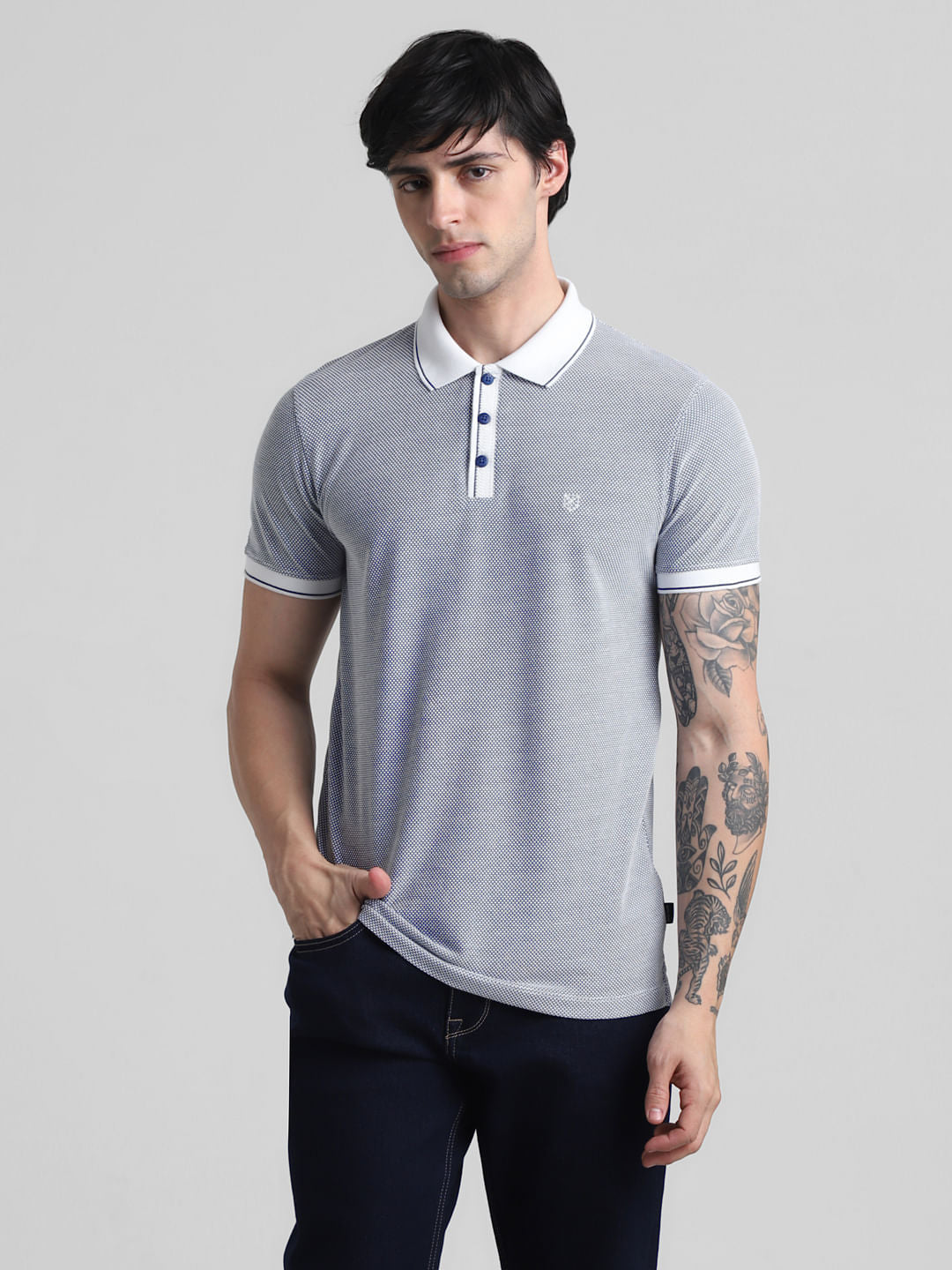 Blue Jacquard Polo T-shirt