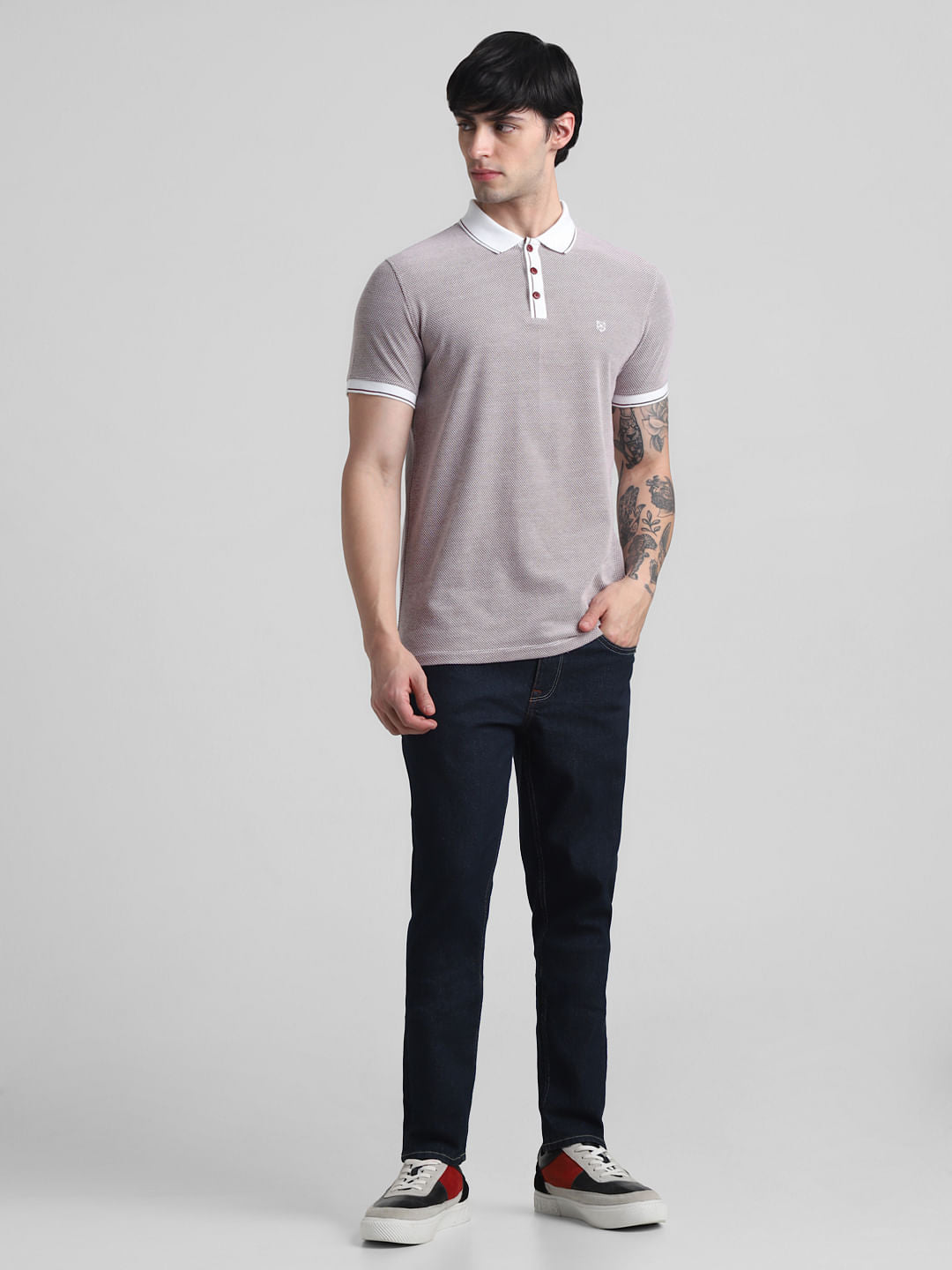 Maroon Jacquard Polo T-shirt