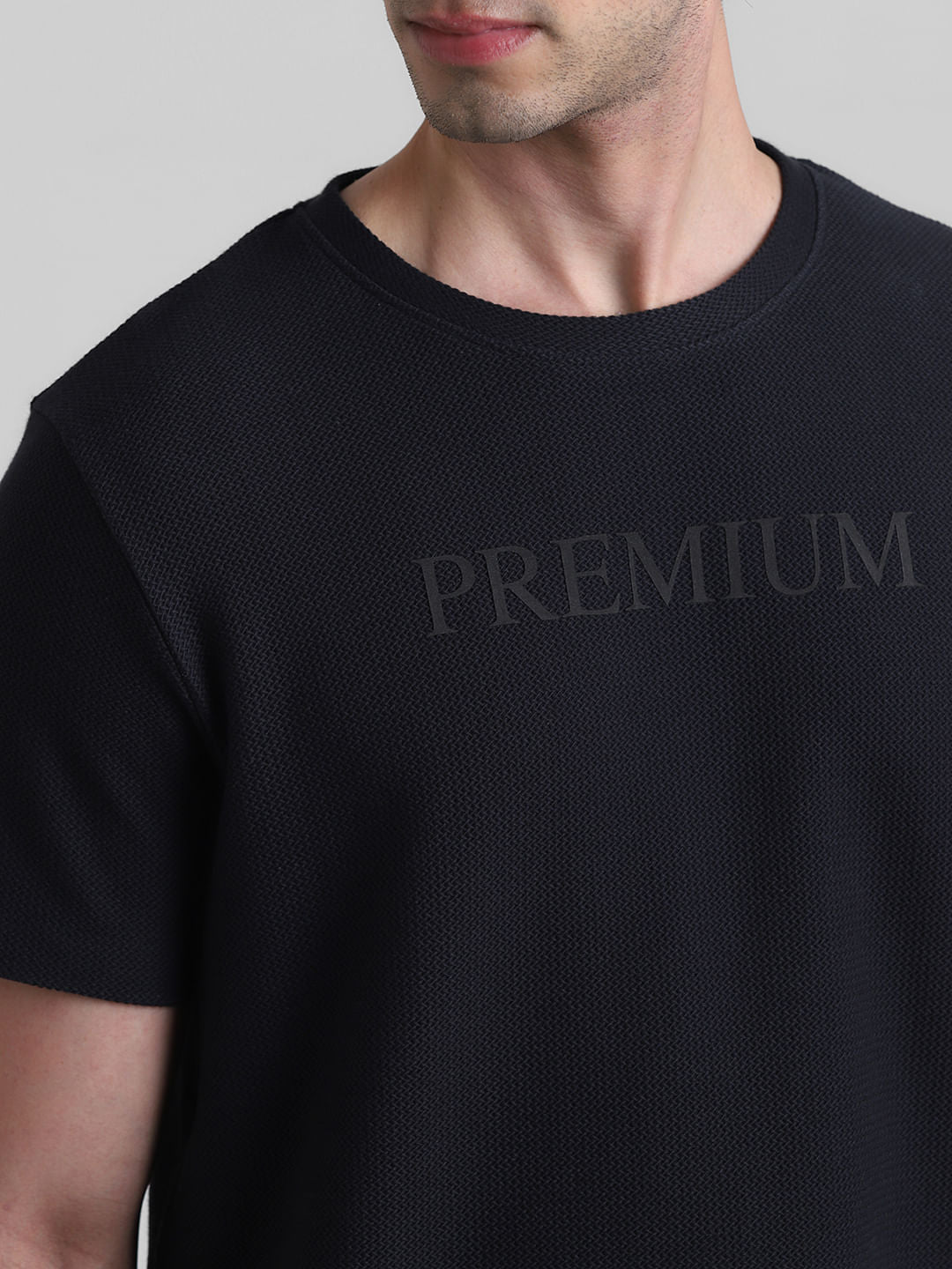 Navy Blue Text Print Crew Neck T-shirt