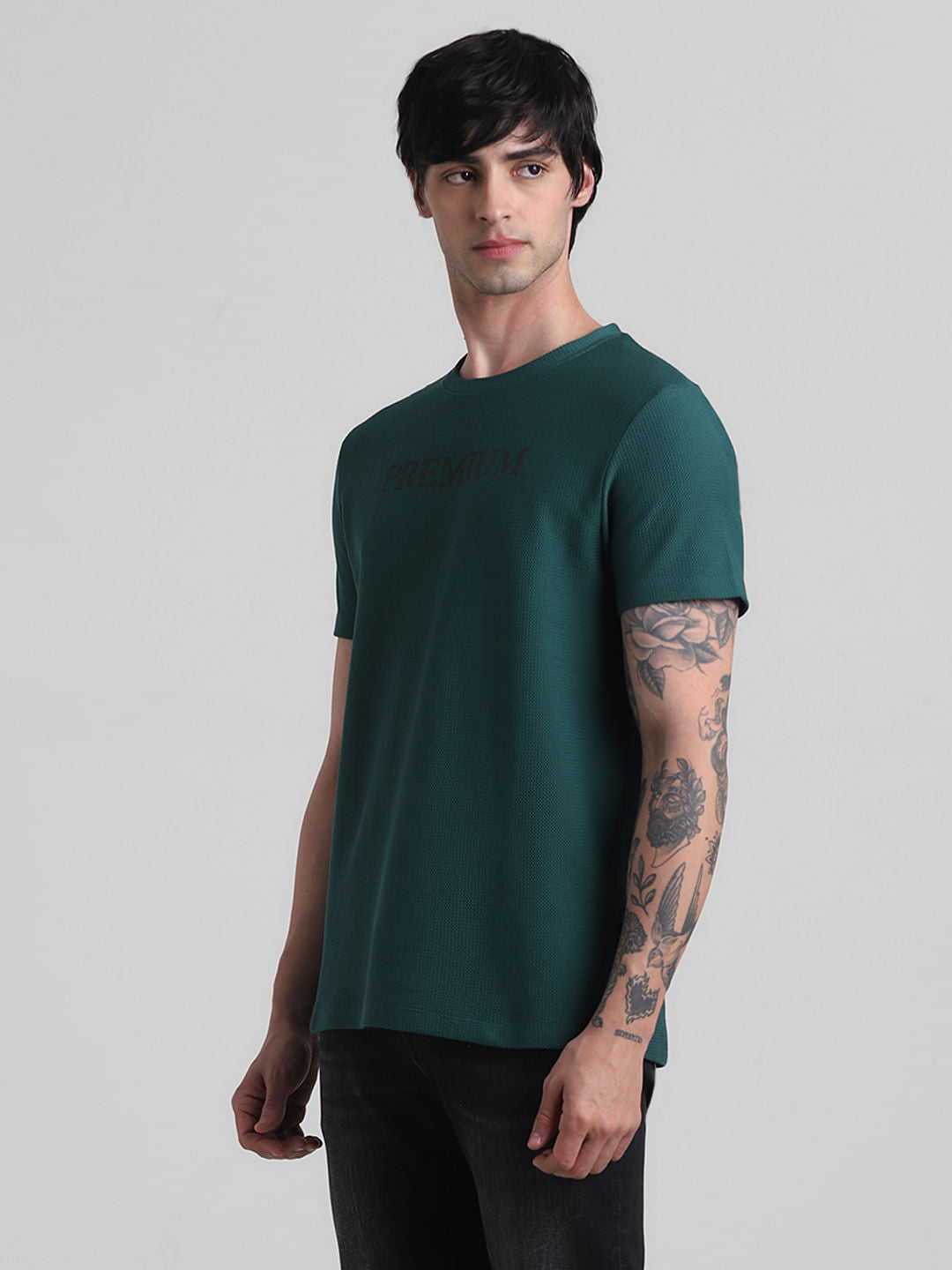 Green Text Print Crew Neck T-shirt