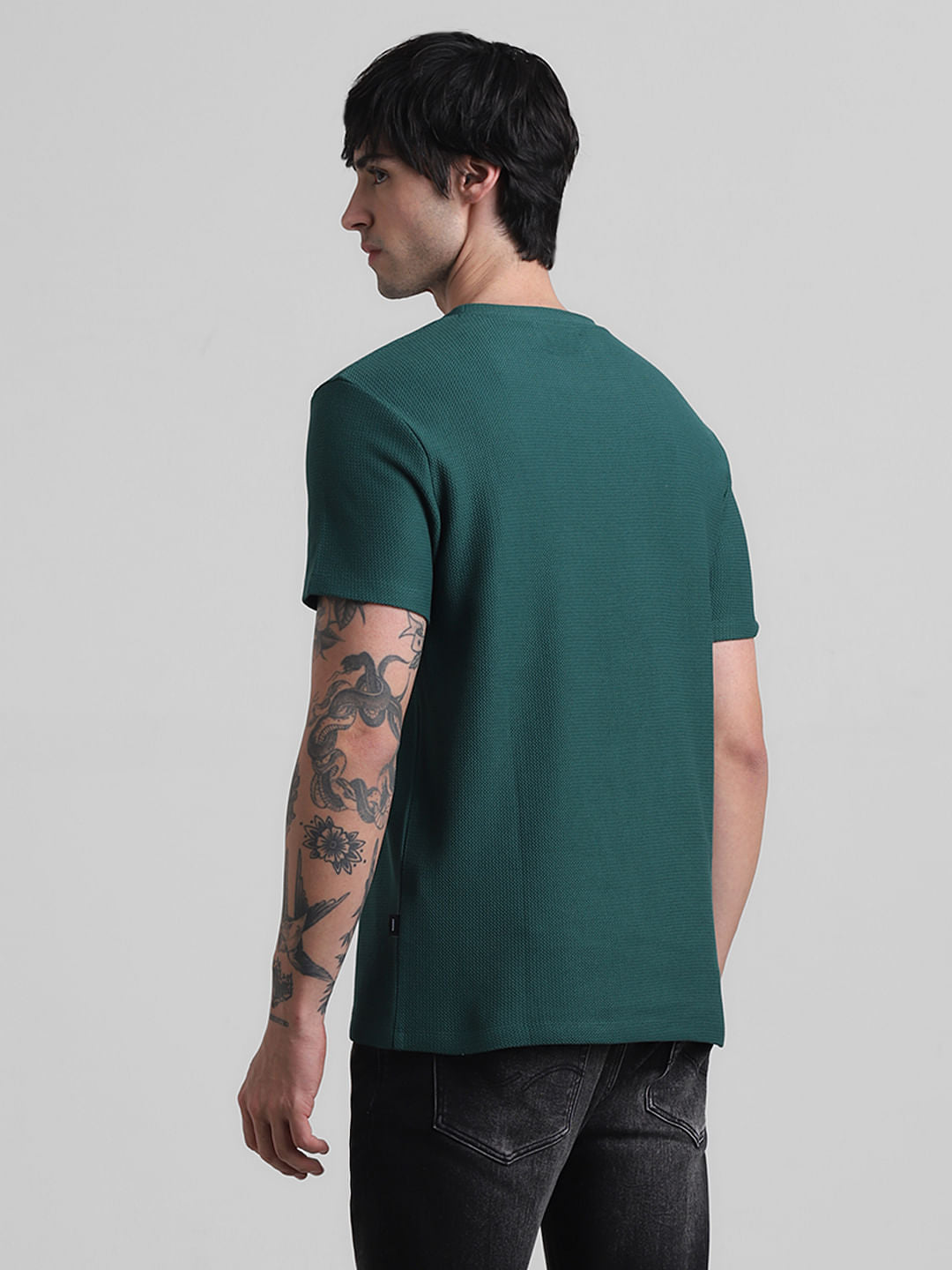 Green Text Print Crew Neck T-shirt