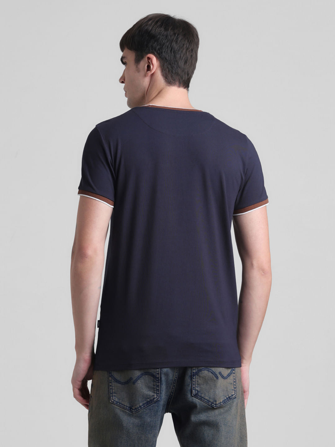 Blue Contrast Tipping Crew Neck T-shirt