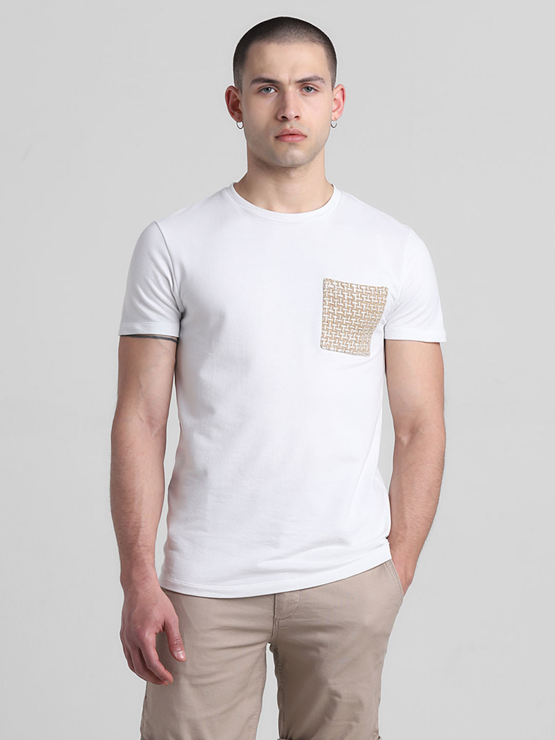 White Patch Pocket Crew Neck T-shirt