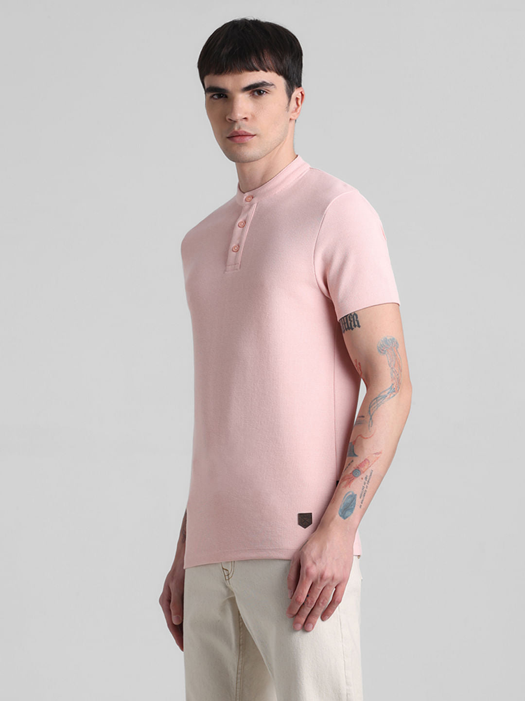 Pink Henley Knitted T-shirt