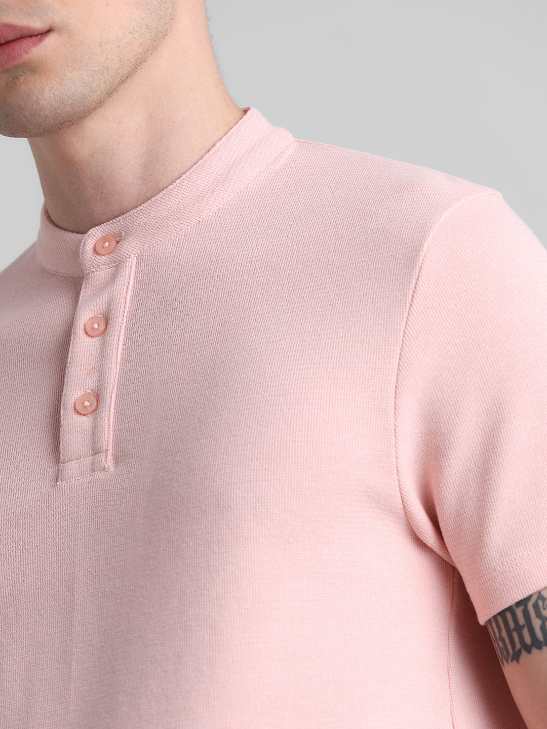Pink Henley Knitted T-shirt