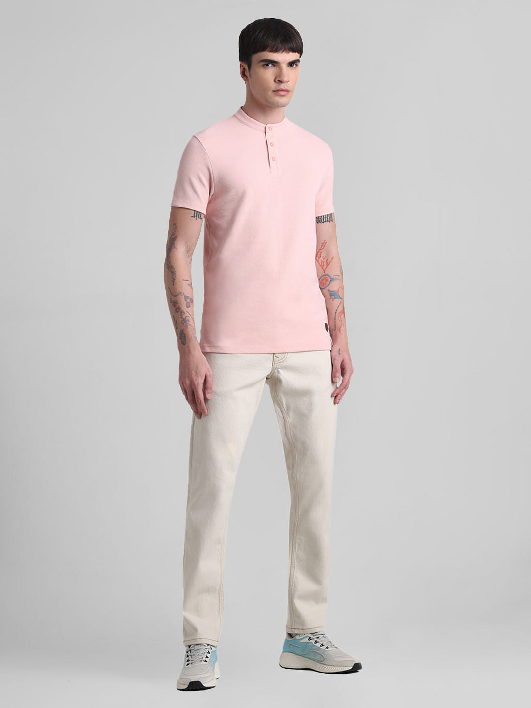Pink Henley Knitted T-shirt