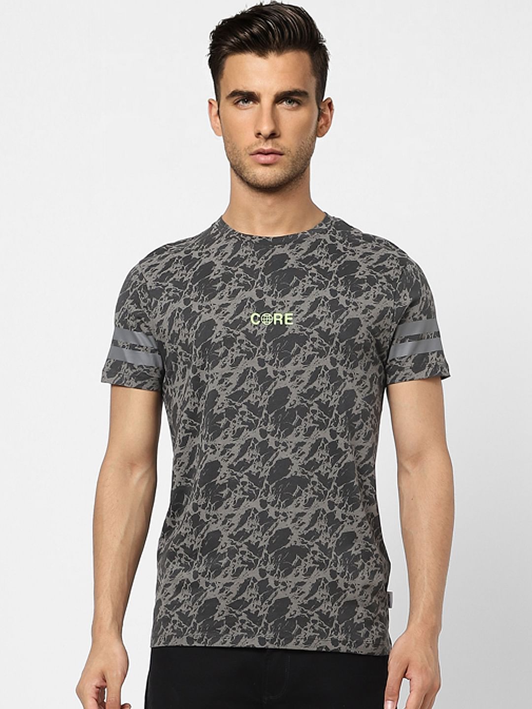 Dark Grey Printed Crew Neck T-shirt