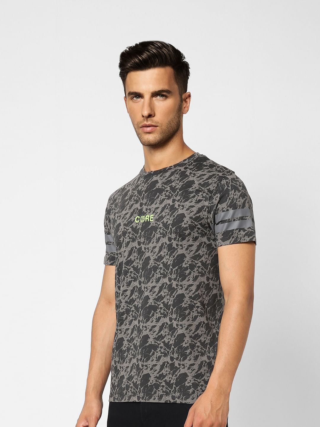 Dark Grey Printed Crew Neck T-shirt
