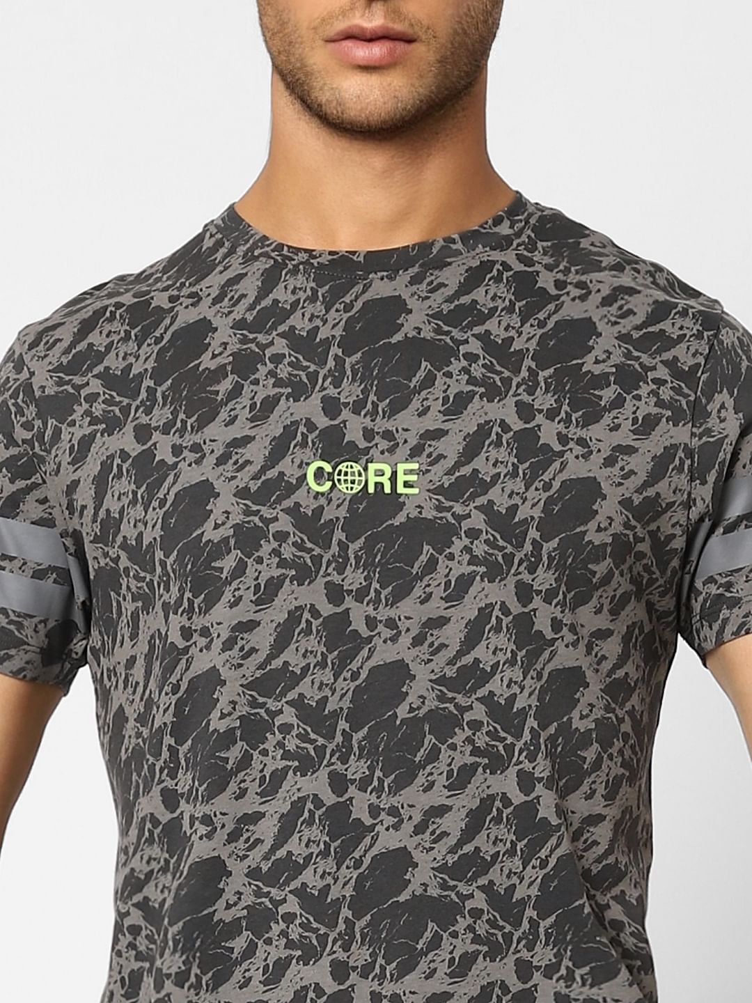 Dark Grey Printed Crew Neck T-shirt