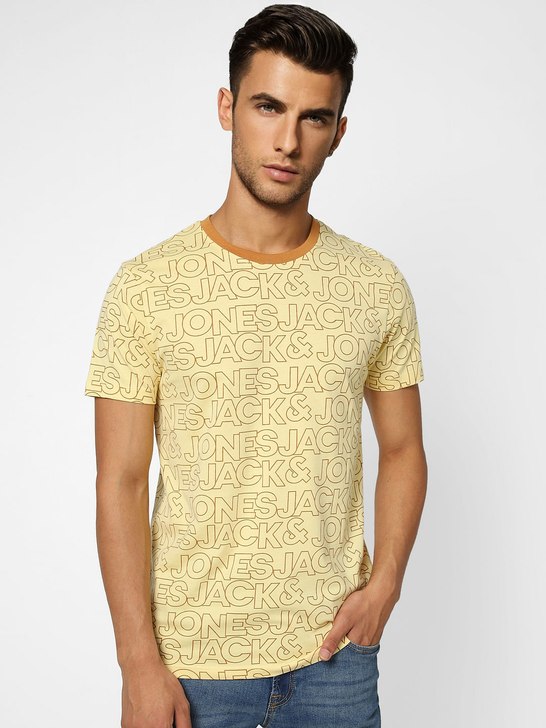 Yellow Logo Print Crew Neck T-shirt