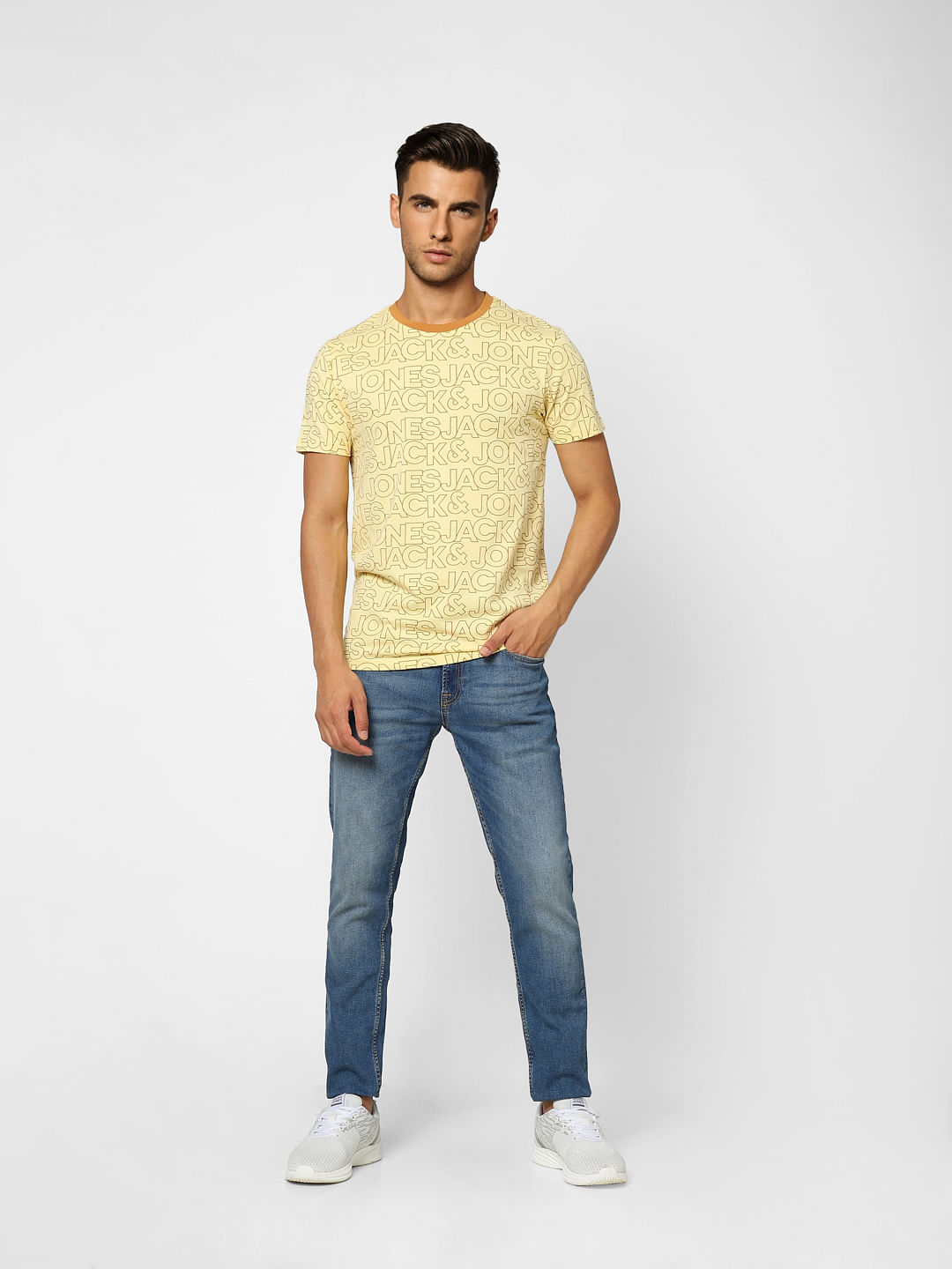 Yellow Logo Print Crew Neck T-shirt